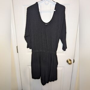 City Chic Women's Size 18 Black Romper Elasticized Tie Waist 3/4 Sleeve Pockets